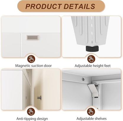 71" White Metal Storage Cabinet with 2 Doors and 4 Adjustable Shelves,Steel Garage Tool Cabinet, File Cabinet,Kitchen Pantry Cabinet for Home,Office,Garage,School,Warehouse