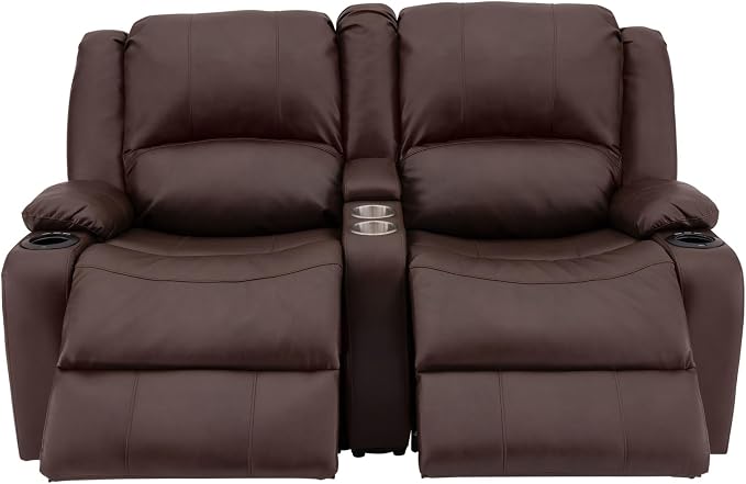 RecPro Charles RV Power Loveseat | 64" | Cup Holders | Mahogany