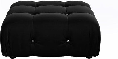 Modern Velvet Sectional Sofa, L Shape Minimalist Modular 4-Seater Sofa for Living Room Office Apartment (Ottoman/Black)