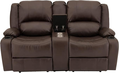 RecPro Charles 67" Powered Double RV Wall Hugger Recliner Sofa RV Loveseat with Upgraded 2023 Fabric (Chestnut)