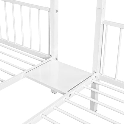 Full Over Twin & Twin Bunk Bed, Heavy Duty Metal Triple Bunk Bed with Drawers and Guardrails, Can be Divided into 3 Separate Beds, Triple Bunk Bed Frame for Kids Teens Aldults (White + Metal)