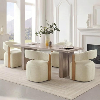 KISLOT Upholstered Dining Chairs Set of 1, Modern Wooden Arm Kitchen & Dining Room Chairs with Hidden Casters, Fabric Padded Rolling Chairs, Sturdy Wood Frame, 300 lbs Capacity, Sand