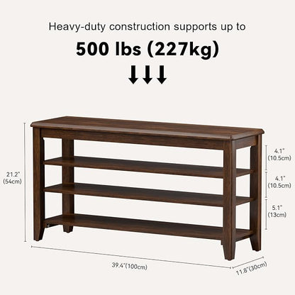 Taitiy Shoe Bench Storage Rubberwood, Entryway Bench with 3-Tiers Height Adjustable, Shoe Rack Front Door Entrance Organizer for Hallway Living Room, Mudrooms, Walnut,39.4"