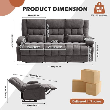 MAHOMICO Recliner Sofa with Cup Holders for Living Room 3 Seat Manual Oversized Recliner Chiar with Ergonomic, Side Pocket for Adult
