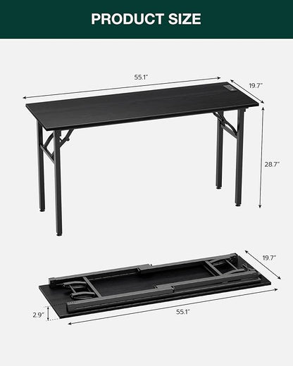 Frylr Small Folding Computer Desk – 55.1 Inch Portable Table for Craft and Study, Lightweight Desk for Small Spaces, Foldable Laptop Table Built-in AC/USB Outlets for Convenience, Dark Oak
