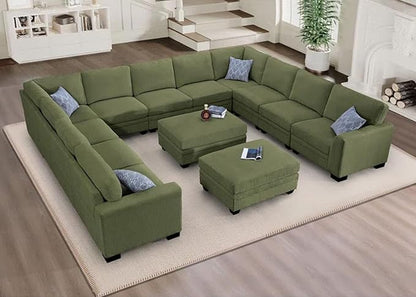 Legend Vansen Oversized Modular Sectional Sofa,8 Seat U Shaped Couch with Ottoman,Corduroy Sofa with Deep Seat,Convertible Large Sectional Couches for Living Room (Olive, U-13)