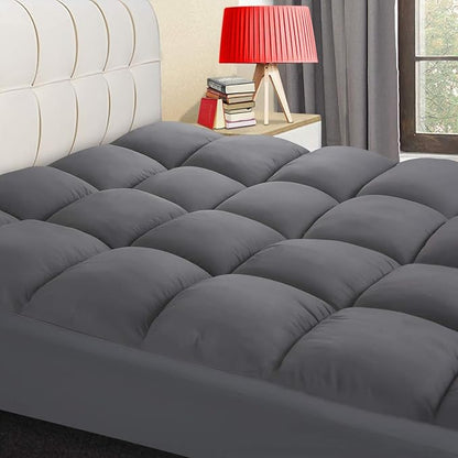 COONP Twin Mattress Topper, Extra Thick Pillowtop, Cooling Plush Mattress Pad Cover Bed Topper Protector with 8-21 Inch Deep Pocket (Grey, Twin)