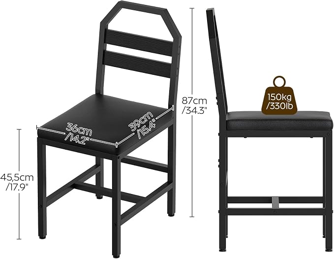 YATINEY Dining Chairs, Kitchen Chairs with Back Support, Upholstered Seat and Metal Legs, for Kitchen, Living Room, Black CY02L4BB