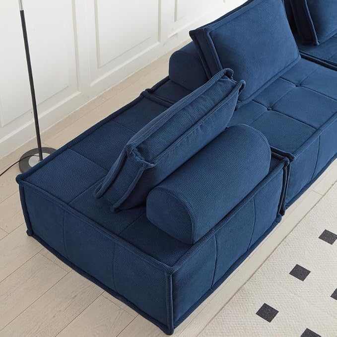 PurrJoys Modular Sectional Loveseat, 2-Piece Deep Seat Corduroy Lounge Sofa with Movable Cushions, Small Loveseat Couch for Living Room, Bedroom, Apartment, Blue