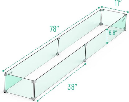 Skyflame Fire Pit Tempered Glass Wind Guard for Outdoor Linear Fire Pits, Thick/Clear Steady Feet Tree Gas Pit Guard / 78" x 11" Glass Shields for Propane, Outside Patio