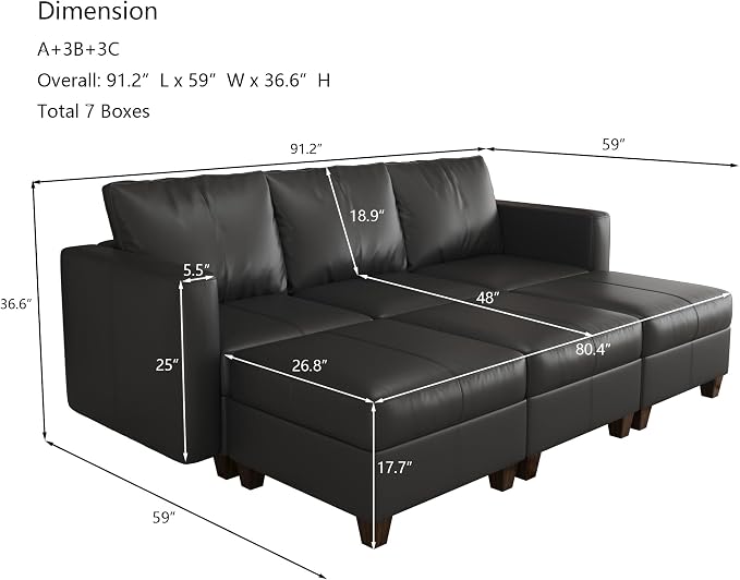 EASE MOOSE Faux Leather Sectional Sleeper Couch with Storage, Faux Leather Modular Sofa Bed Couch