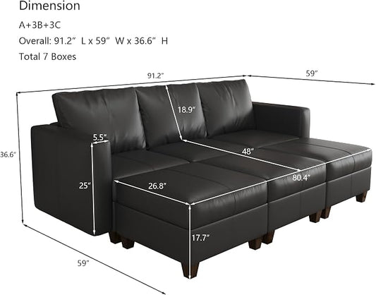 EASE MOOSE Faux Leather Sectional Sleeper Couch with Storage, Faux Leather Modular Sofa Bed Couch