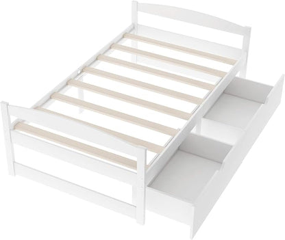 Merax Multifunctional Wood Daybed with Drawers Sofa Storage Bed with Headboard/Space Saving/No Box Spring Needed White