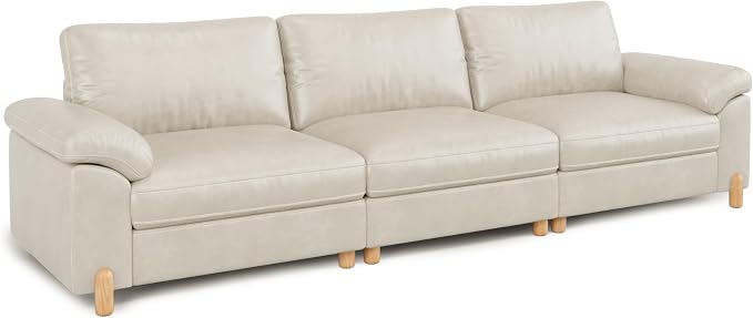 SITJOY Large Cloud Couch, 118" Wide 3 Seater Sofa, Faux Leather in White | Pet-Friendly Scratch-Resistant Leather Sectional Sofas for Living Room, Deep Seat Wide Couch