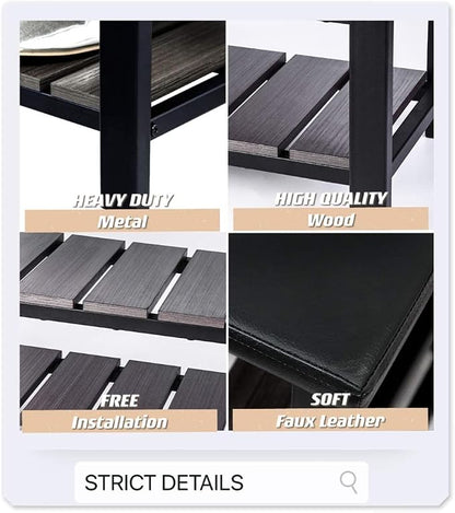 Finnhomy 3-Tier Shoe Rack Bench Cushion. Holds Up to 400 lb Rack, for Entryway, Bedroom, Hallway, Accent Furniturn, Elegant Black Wood