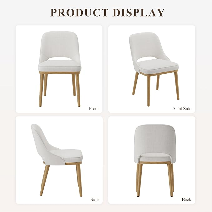 Modern Upholstered Dining Chairs Set of 6, Open Back with Solid Wood Legs, Ergonomic Curved Back Fabric Kitchen Chairs for Dining Room & Kitchen, Living Room Side Chairs, Farmhouse, Beige