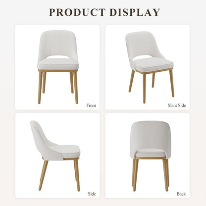 Modern Upholstered Dining Chairs Set of 2, Open Back with Solid Wood Legs, Ergonomic Curved Back Fabric Kitchen Chairs for Dining Room & Kitchen, Living Room Side Chairs, Farmhouse, Beige