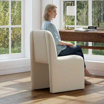 Hyfirm Upholstered Dining Chairs Set of 1, Modern Armless Desk Chair with Metal Footrest for Diningroom Bedroom Livingroom Reading Room,White Fabric