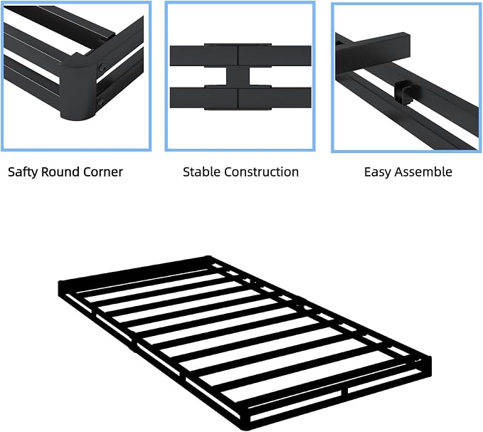 NHODIR Twin XL Box Spring Mattress Foundation, 3 Inch Low Profile | Heavy Duty Metal, Fabric Cover, Easy Assembly, Non-Slip & Noise-Free