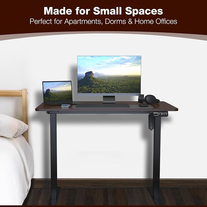 Mount-It! Motorized Standing Desk 40x24 – Height Adjustable Sit to Stand Desk for Home Office, Compact Ergonomic Workstation with Memory Presets, Black Frame with Hazelnut Woodgrain Top
