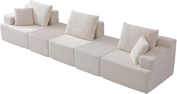 103" Boneless Modular Sectional Sofa Cloud Couch with Ottomans and Pillows, Convertible L/U Shaped Corner Sofa, Full Foam Deep Seat Compressed Couch for Living Room, Apartment