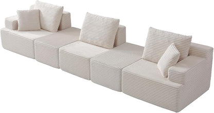 103" Boneless Modular Sectional Sofa Cloud Couch with Ottomans and Pillows, Convertible L/U Shaped Corner Sofa, Full Foam Deep Seat Compressed Couch for Living Room, Apartment