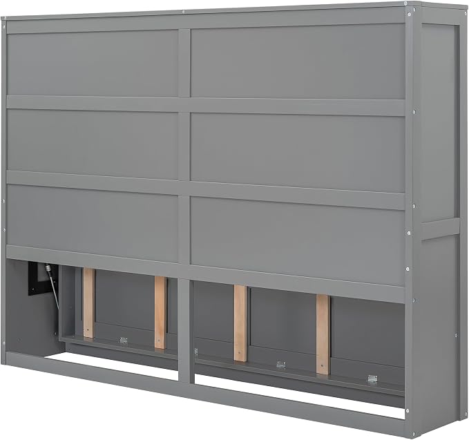 Ball & Cast Full Size Murphy Bed,Hideaway Beds with Dual Piston Metal Folding Mechanism Designed,Wood Wall Cabinets Bedframe w/Slat Support and Storage Platform Top,Hardware Chain,for Apartment,Gray