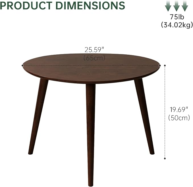 Small Oval Coffee Table, 100% Solid Wood Coffee Tables Mid Century Modern Table for Living Room, Side Table End Tables for Home (Walnut Wood Color, 25.59''x17.51''x19.68'')