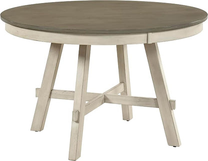 Lexicon 48 Inch Dia. Modern Round Dining Table, Wooden Kitchen Table, Seats for 4 People, Space Saving, for Kitchen, Dining Room, Two-Tone Finish (Greywash and Antique White)