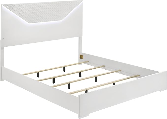 Coaster Home Furnishings Ives Contemporary 5-Piece Bedroom Set Queen Size LED Panel Bed Frame 57-inch Headboard White High Gloss 224941Q-S5