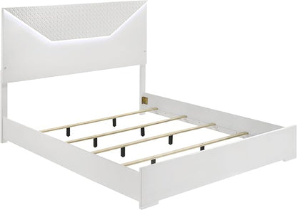 Coaster Home Furnishings Ives Contemporary 5-Piece Bedroom Set Queen Size LED Panel Bed Frame 57-inch Headboard White High Gloss 224941Q-S5