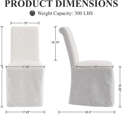 chairus Slipcovered Parsons Dining Chairs Set of 2, Upholstered Dining Room Chairs with Washable Linen Cover & High Back, Modern Farmhouse Wooden Side Kitchen Chairs, Cream White