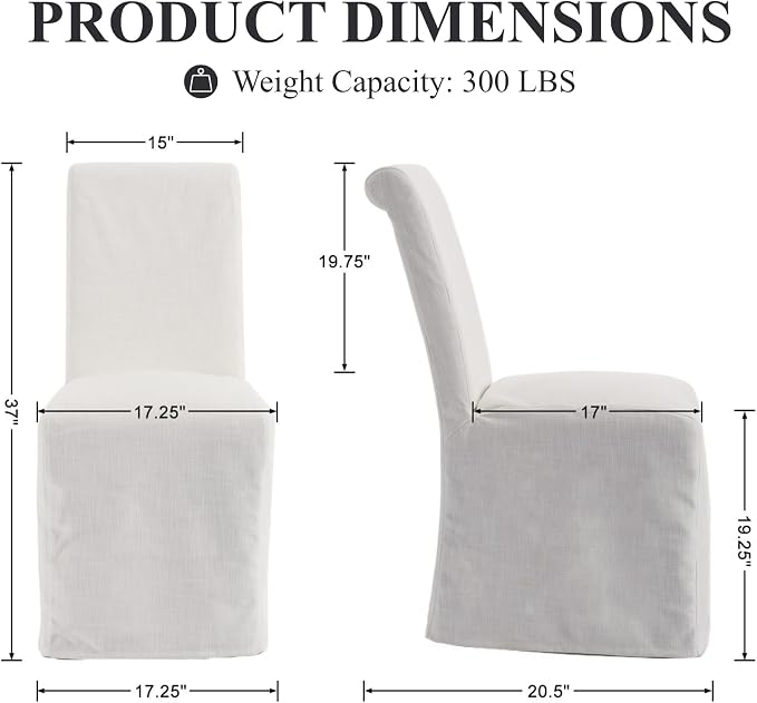 chairus Slipcovered Parsons Dining Chairs Set of 4, Upholstered Dining Room Chairs with Washable Linen Cover & High Back, Modern Farmhouse Wooden Side Kitchen Chairs, Cream White