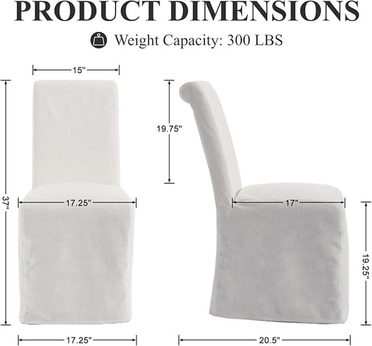 chairus Slipcovered Parsons Dining Chairs Set of 4, Upholstered Dining Room Chairs with Washable Linen Cover & High Back, Modern Farmhouse Wooden Side Kitchen Chairs, Cream White