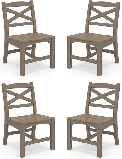 Outdoor Armless Dining Chairs Set of 4,HDPE Patio Chairs with Wide Seat,All-Weather HDPE Patio Armless Chairs for Porch, Backyard, Deck, White Brown, Table not Included