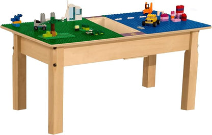 Contender Time-2-Play Kids Activity Play Table, Compatible with Lego Bricks, Extra Sturdy Birch Plywood, 35" W X 15.5" D, Blue & Green, 14" Legs for Toddlers