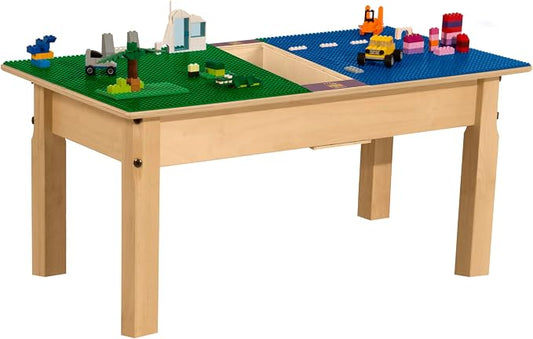 Contender Time-2-Play Kids Activity Play Table, Compatible with Lego Bricks, Extra Sturdy Birch Plywood, 35" W X 15.5" D, Blue & Green, 14" Legs for Toddlers