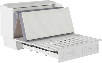 AFI, Nantucket Queen Murphy Bed Chest with Mattress, Storage Drawer and Built-In USB Charger, White