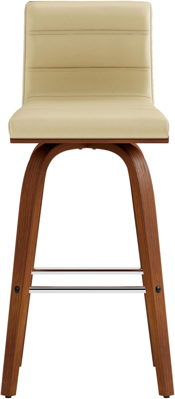 Vienna 26" Swivel Counter Stool in Walnut Wood Finish with Cream Faux Leather - Set of 2