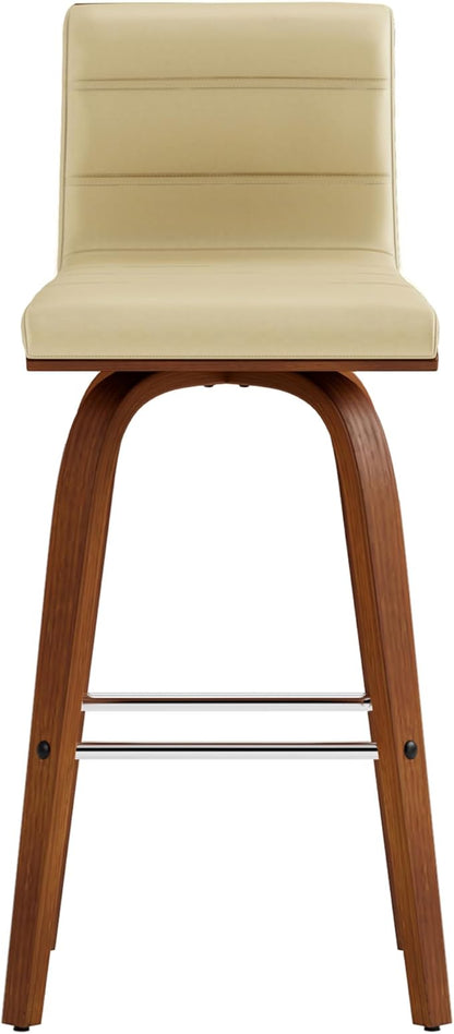 Vienna 26" Swivel Counter Stool in Walnut Wood Finish with Cream Faux Leather - Set of 2