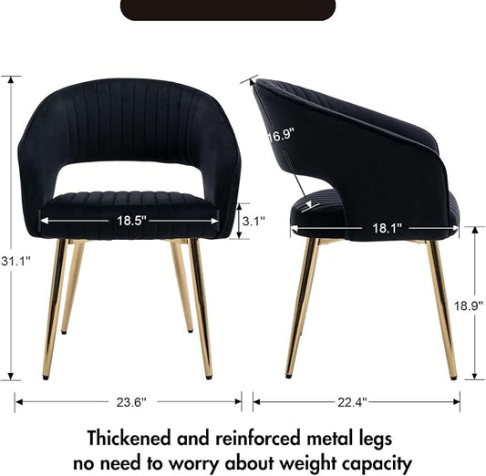 Hyfirm Black Velvet Dining Chairs Set of 6, Modern Side Chairs with Hollow Back and Gold Legs, Upholstered Accent Kitchen Chairs for Living Room/Reception/Restaurant