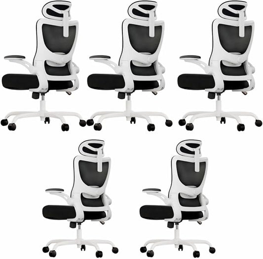 Marsail Ergonomic Office Chair with 3D Armrests, Pack of 5 | Office Desk Chair with High Back Mesh, Adjustable Lumbar Support, Rolling Work Swivel Task Chairs with Wheel, Headrest, home