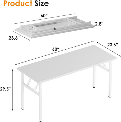 Need Folding Computer Desk, Large 60 inches Folding Table for Home Office, No Install Needed Foldable Writing Table Desk, White
