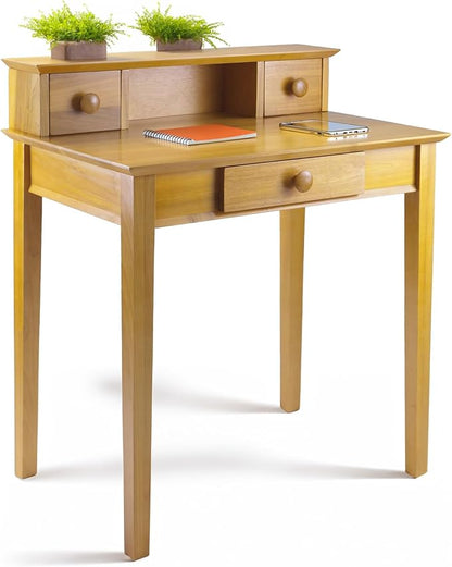 Casafoyer Writing Desk with Storage, Honey Pine Finish, 3 Drawers & Shelf, Home Office Desk, Computer Desk for Small Spaces, Rustic Brown | 30 Inches |38 lbs
