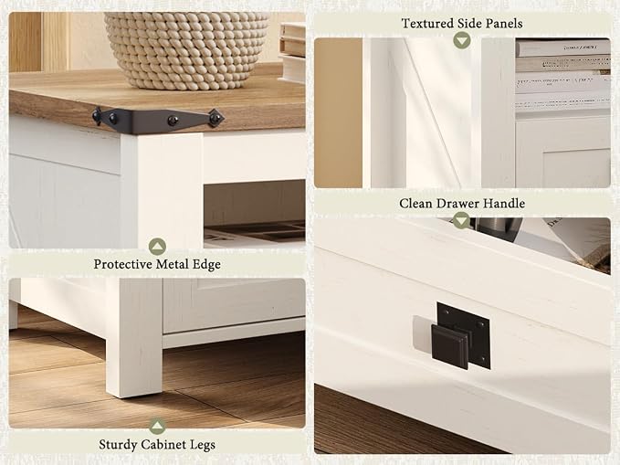 AMERLIFE 3-Piece Farmhouse Bedroom Furniture Set with Storage Cabinet and 2 Nightstands, Sliding Barn Door Wood Cabinet Set for Bedroom and Entryway, Distressed White