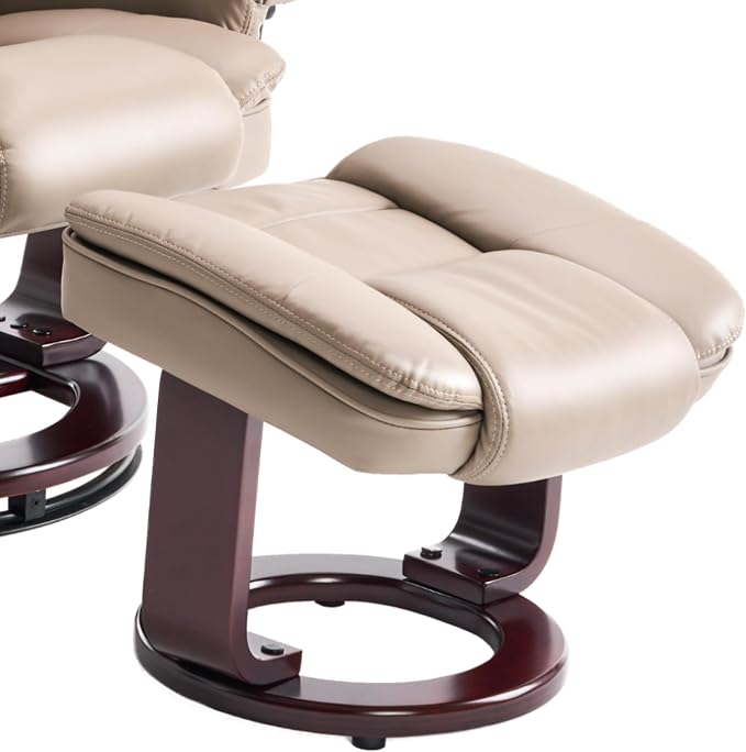 Swivel Recliner Chair with Ottoman Reclining Lounge Sofa Footrest, Set of 1 | 360°Sturdy Wood Base, Soft PU Leather, Upholstered Ultra-Plush Foam, Modern Armchair, Living Room Bedroom Office Reading Home