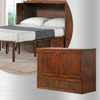 Mega Solutions Murphybedz Tuscany Murphy Cabinet Chest Bed with Charging Station 6 Inch (Tobacco, Queen)