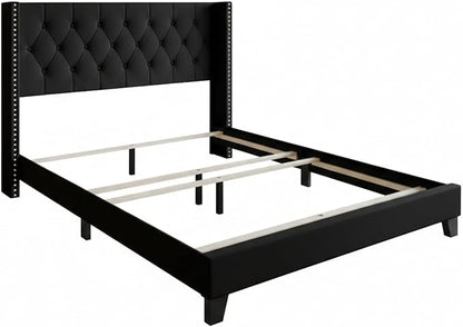 HOME DESIGN Homer King Tufted Wingback Upholstered Panel Bed with 2 Matching 1 Drawer Nightstands, Bedroom Furniture Set with Open Shelf Storage, Black Brown