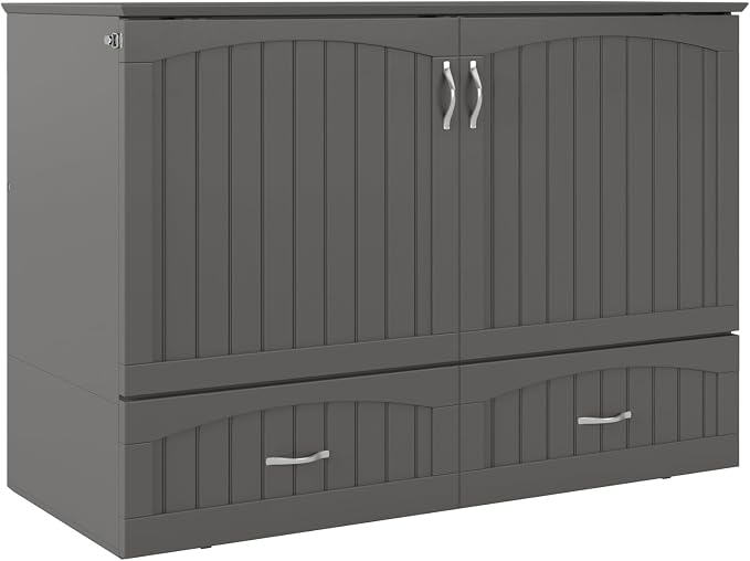 AFI, Southampton Murphy Bed Chest Full with 6" Mattress, Built-in USB Charger & Storage Drawer, Grey