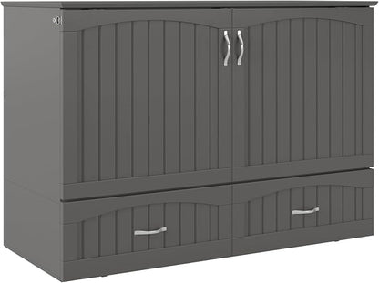 AFI, Southampton Murphy Bed Chest Full with 6" Mattress, Built-in USB Charger & Storage Drawer, Grey